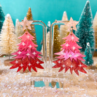 Pink Christmas Tree Earrings
