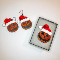 Pumpkin Santa Earrings + Brooch