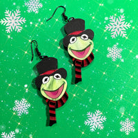 Frog Christmas Carol Earrings